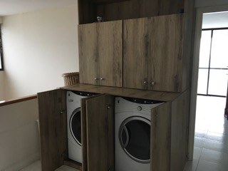 Washer And Dryer Hidden in Modern Cabinetry