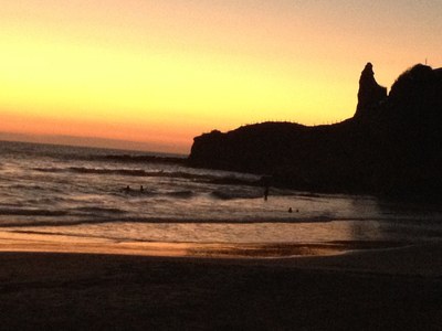 Sunset rocks and beach.JPG