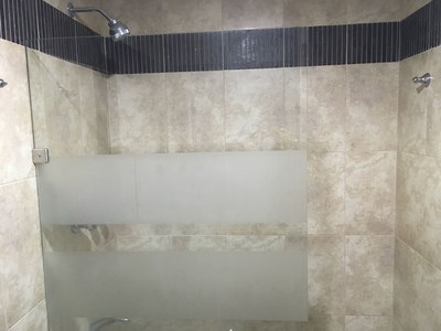 Glass Shower Door In Guest Bathroom