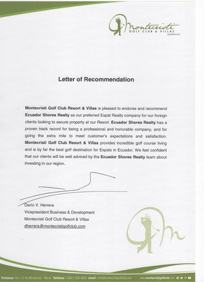 montecristi golf recommended letter for ESR