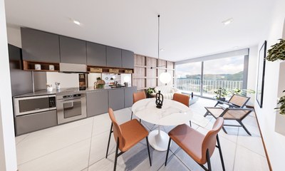 Qondesa - apartments for sale, La Carolina Quito - kitchen and dining room with spectacular views