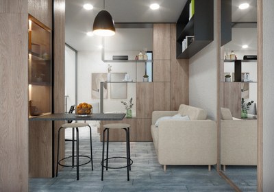 LUCIE PROJECT - studio apartments for sale in the center of Quito - spectacular kitchen and living room design